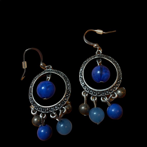 Jewelry - 3 for $15  Blue and Antique Silver tone Boho Earrings